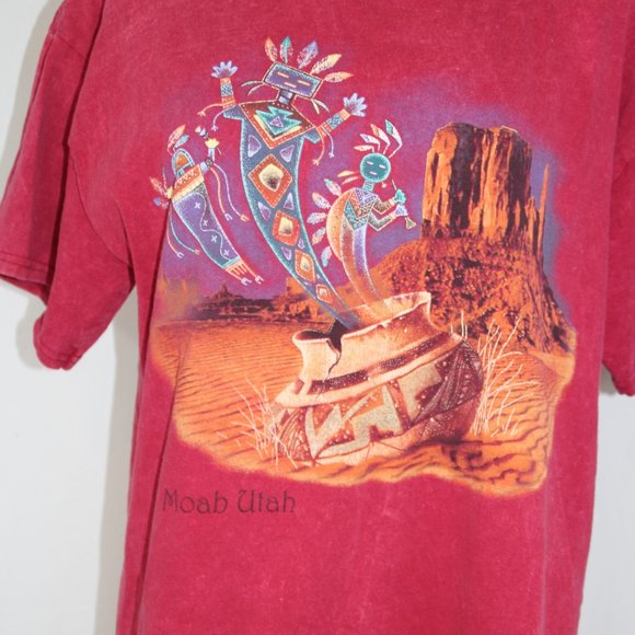 Vintage Y2K Adult Shirt The Mountain Native American Red Tie Dye Distressed Lg - Picture 3 of 8
